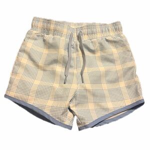 Minnow 5-6 boys plaid blue white swim trunks euc